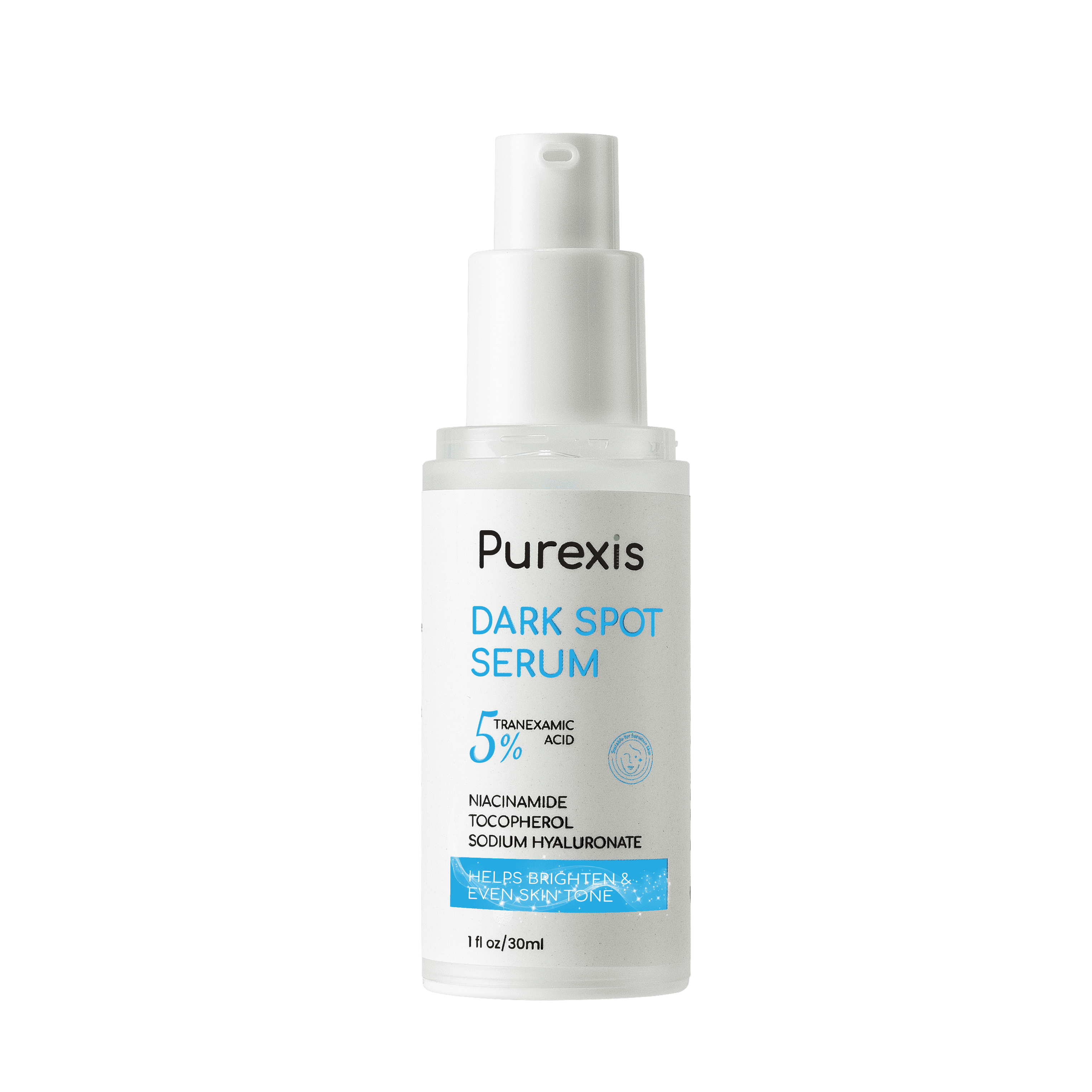 Purexis Tranexamic Acid Brightening Face Serum 30ml bottle with 5% Tranexamic Acid