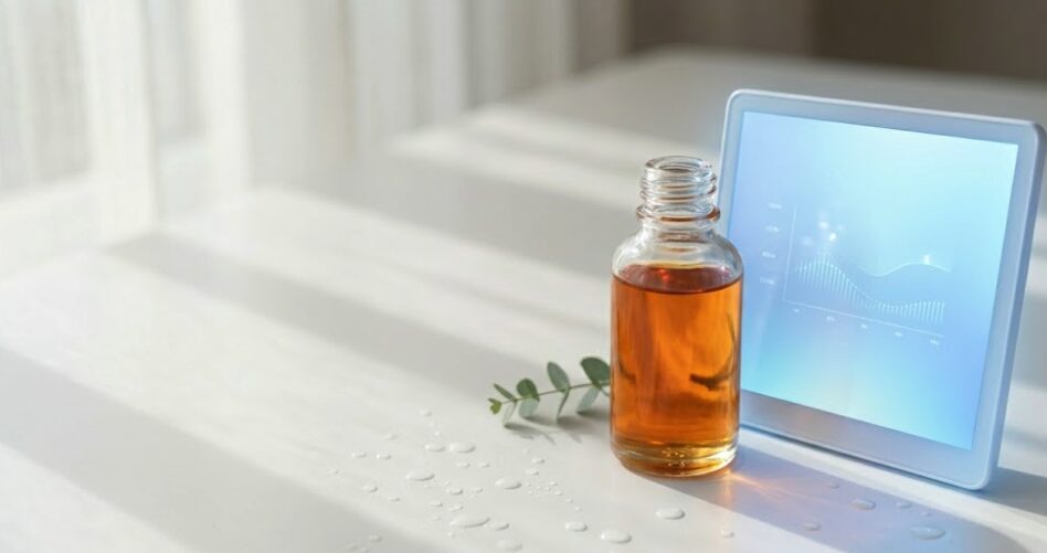 Blue light skin aging protection skincare beside glowing screen