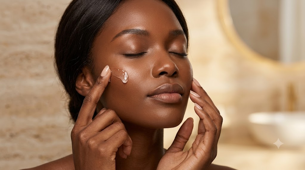 Applying a brightening serum for the appearance of post-acne dark marks