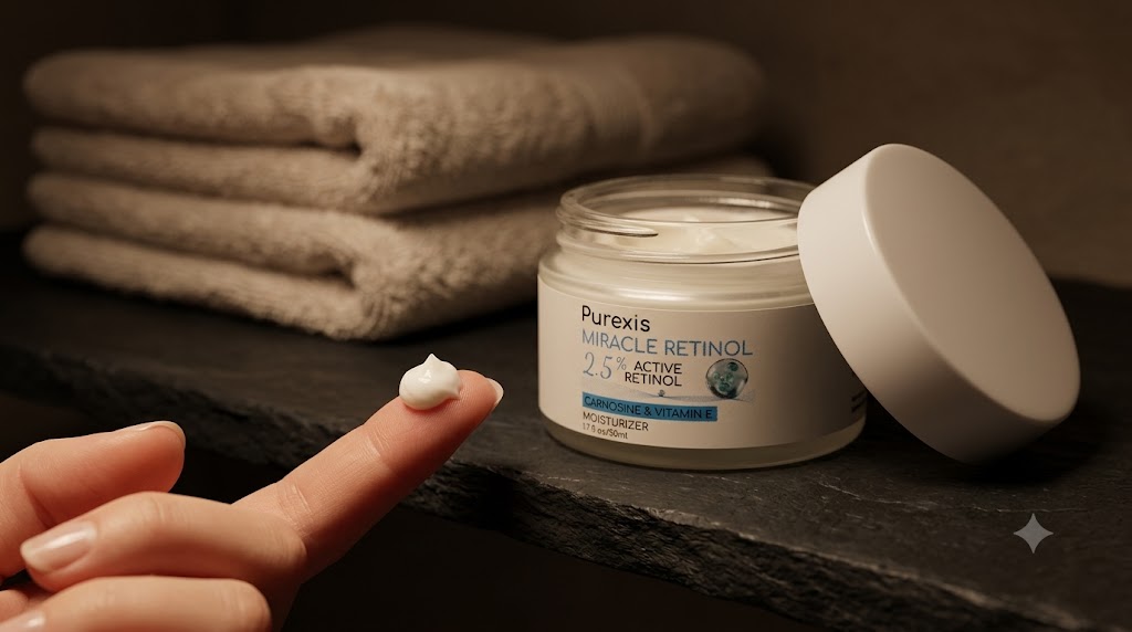A pea-sized amount of pro-retinol night cream — the gentle way to start retinoids