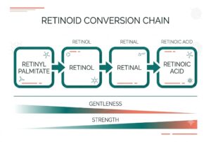 Retinoid conversion chain from retinyl palmitate to retinoic acid